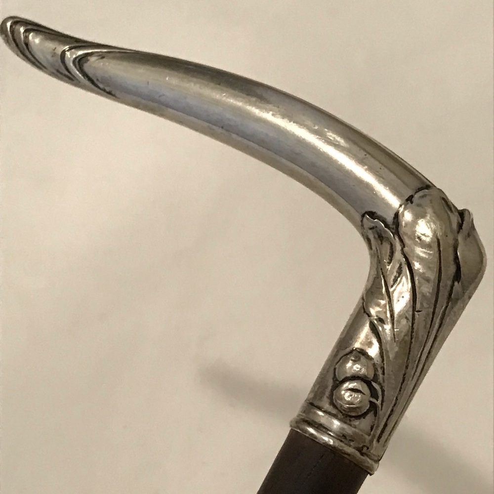 Wood Walking Cane with Silver Handle